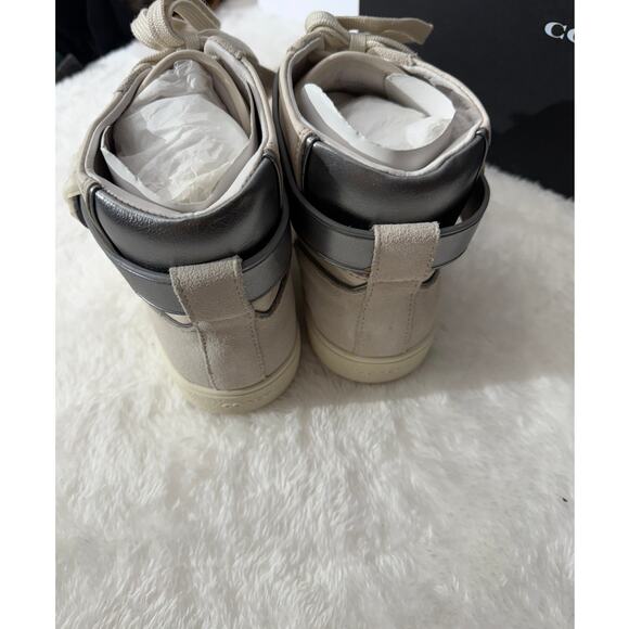 Coach Hi-Top Leather Sneakers Sheep Napa Suede Chalk/Chalk 10M Womens New in Box - Picture 6 of 7